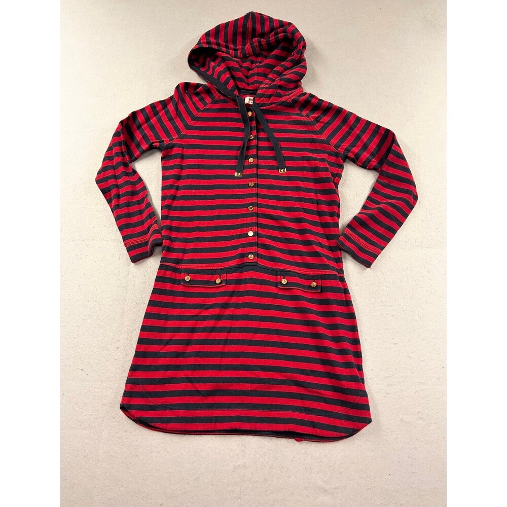 Juicy Couture Dress Long Sleeve Burgundy Blue Striped Pockets Hoodie Small